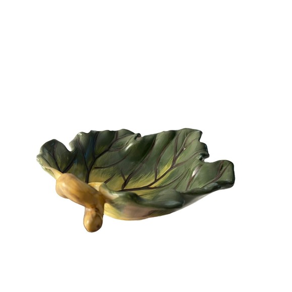 Elements (2) Ceramic Leaves Trinkey Trays Holder Spoon Rest Catch All Decor - Picture 8 of 11